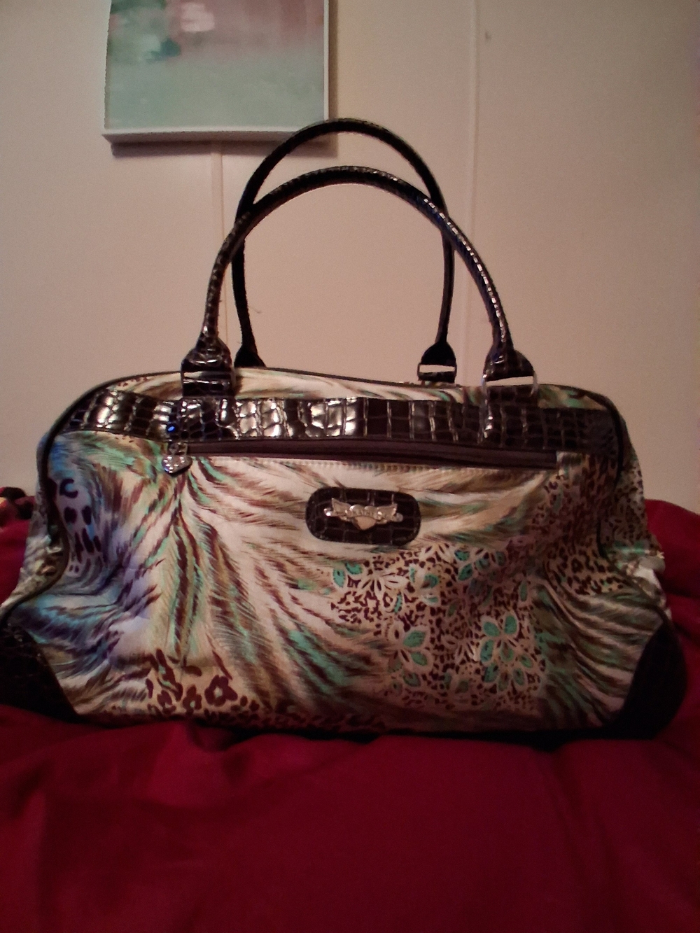 Kathy Van Zeeland Multicolor Leopard-Print Satchel with Black Patent Trim